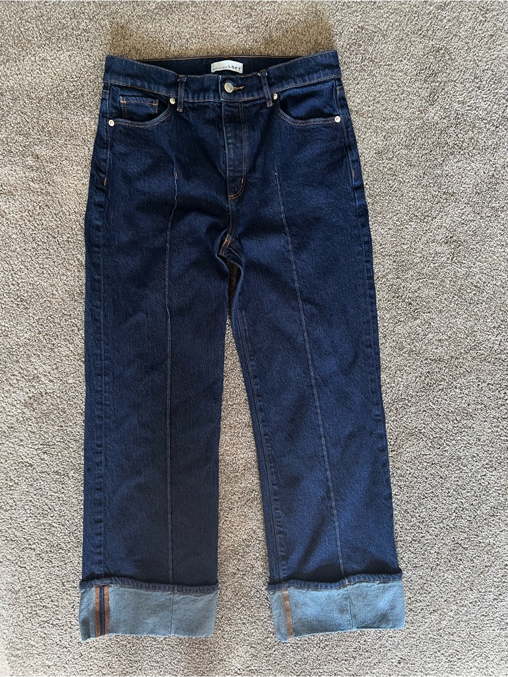 LOFT Dark Wash Pintucked Cuffed Wide Leg Jeans